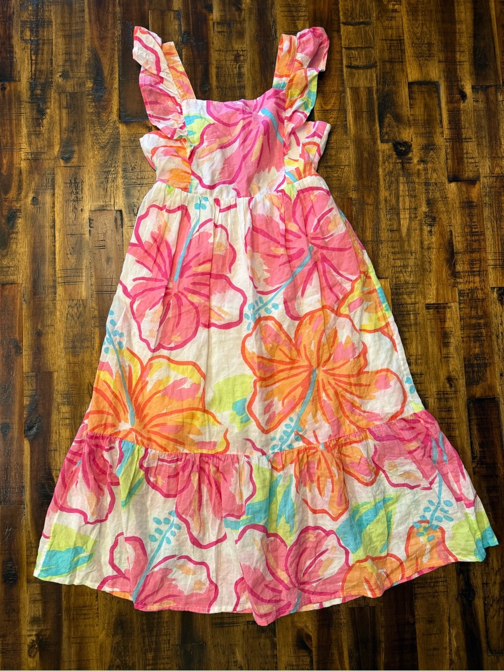 🍒 Girls Cat & Jack Floral summer dress 100% cotton lightweight sz XS 4/5 bright